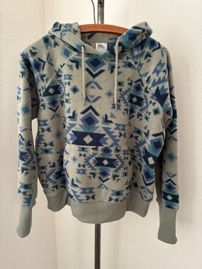 Colosseum Outdoors sz M Aztec Fleece Pullover Hooded Olive Green Blue Gorpcore